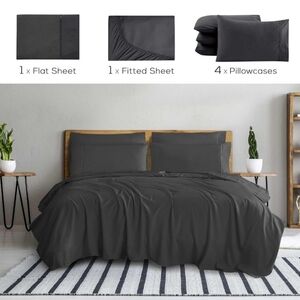 New Shi Lu Cheng King Size 6 pc 1800 Thread Count Sheet Set Black
